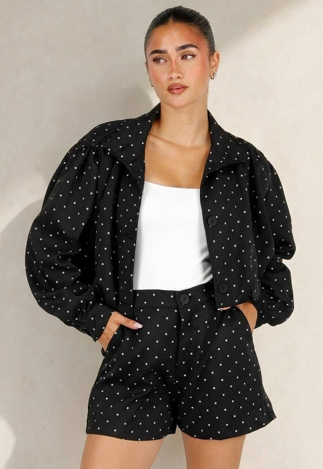 NEW100626 Zwarte Two Piece Set met Polkadots