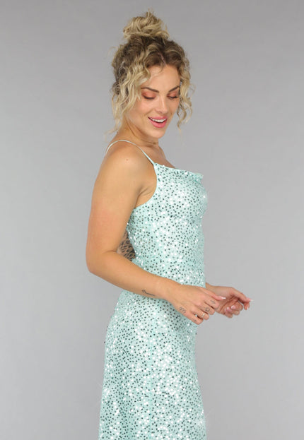 NEW1007 Maxi Split Jurk Pailletten Jurk in Mintgroen