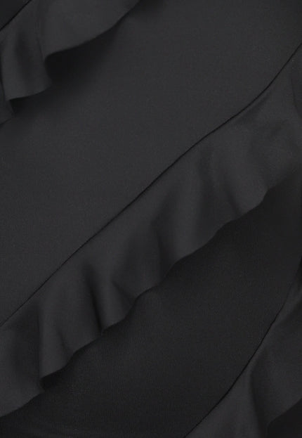 NEW1007 Zwarte Ruffle Jurk met Split