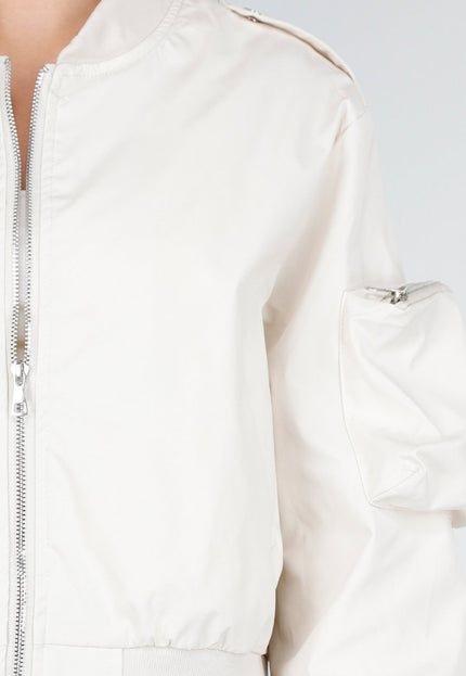 NEW100925 Beige Bomberjas met Cargo Zakken