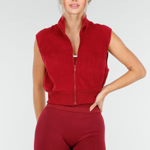 NEW100925 Bordeaux Rood Vest met Rits en Zakdetails