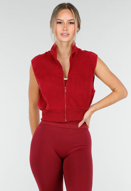 NEW100925 Bordeaux Rood Vest met Rits en Zakdetails