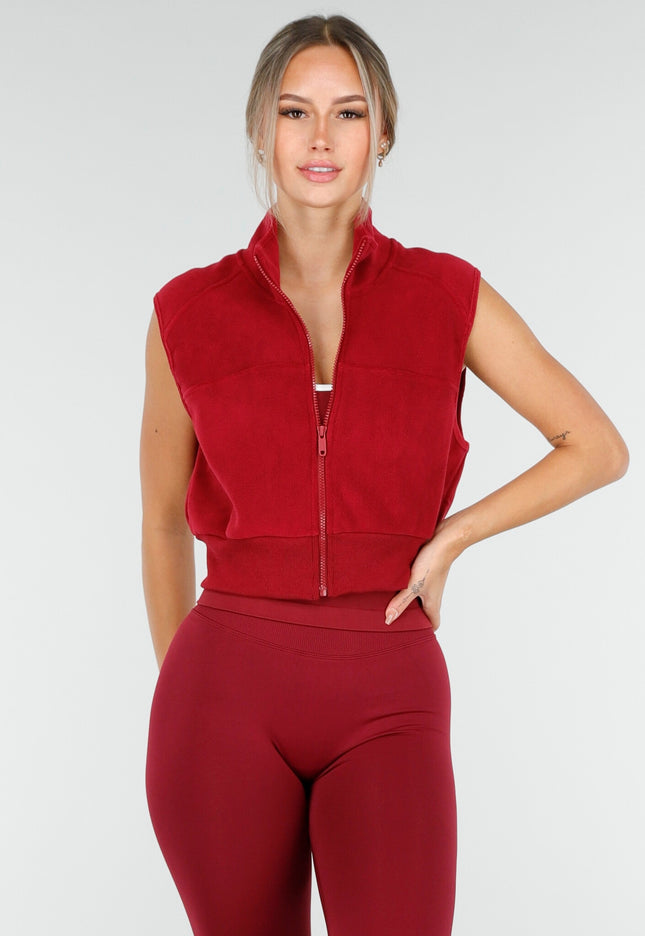 NEW100925 Bordeaux Rood Vest met Rits en Zakdetails