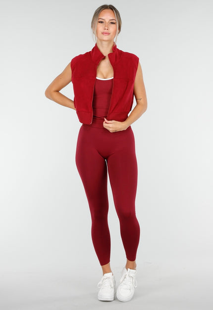 NEW100925 Bordeaux Rood Vest met Rits en Zakdetails