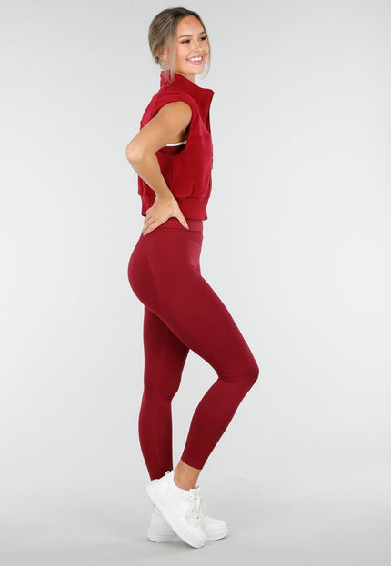 NEW100925 Bordeaux Rood Vest met Rits en Zakdetails