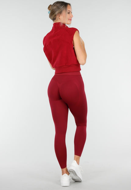 NEW100925 Bordeaux Rood Vest met Rits en Zakdetails