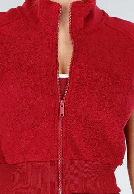 NEW100925 Bordeaux Rood Vest met Rits en Zakdetails