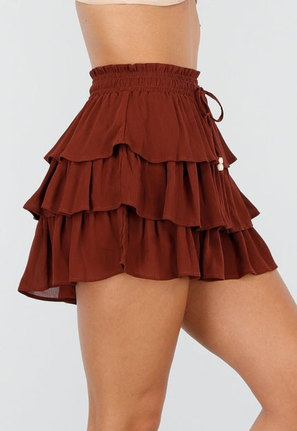 NEW100925 Bruine Skort met Laagjes