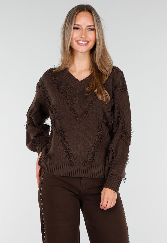 NEW100925 Bruine Gebreide Stretch Trui