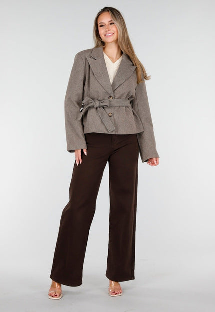 NEW100925 Bruine Korte Jas met Ceintuur