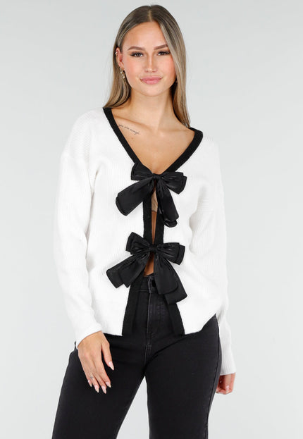 NEW100925 Cardigan Wit met Zwarte Strikken