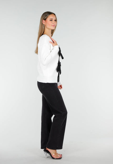 NEW100925 Cardigan Wit met Zwarte Strikken