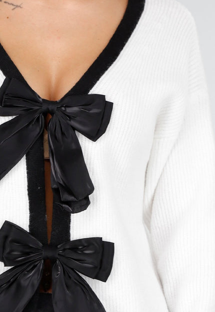 NEW100925 Cardigan Wit met Zwarte Strikken