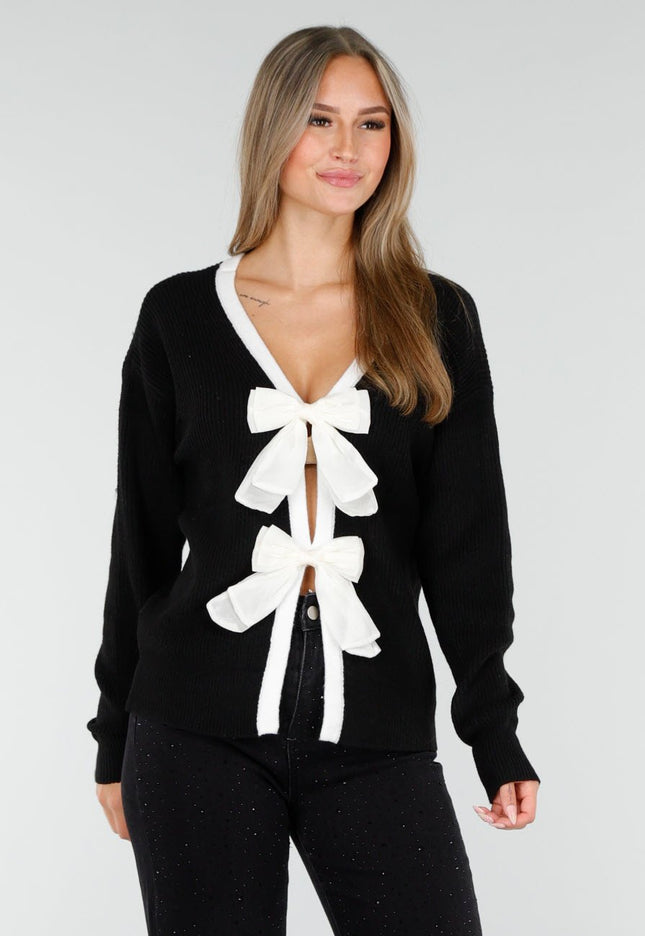 OP=OP.10.NL Cardigan Zwart met Strikken