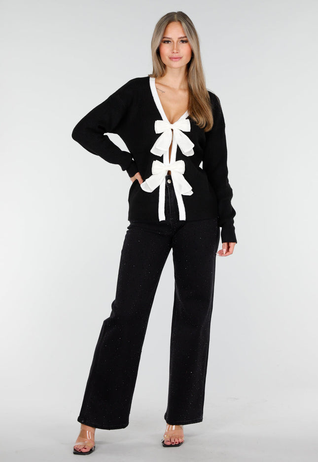 OP=OP.10.NL Cardigan Zwart met Strikken