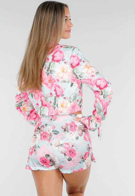 NEW100925 Gebloemde Blazer Set met Stretch Rok