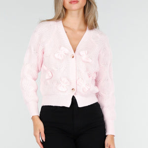 NEW100925 Gebreide Cardigan in Roze met Strikken