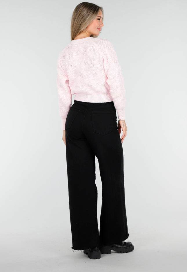 NEW100925 Gebreide Cardigan in Roze met Strikken