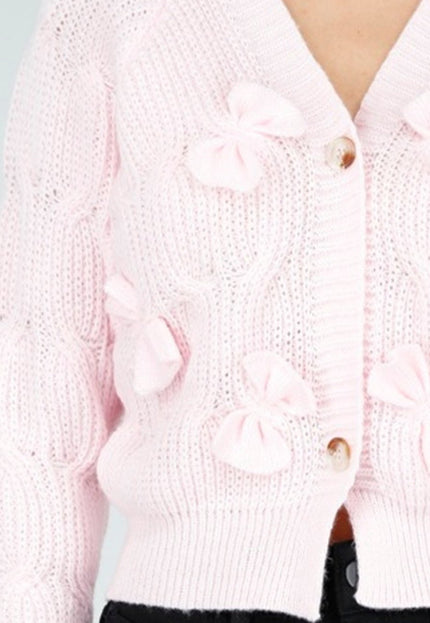 NEW100925 Gebreide Cardigan in Roze met Strikken