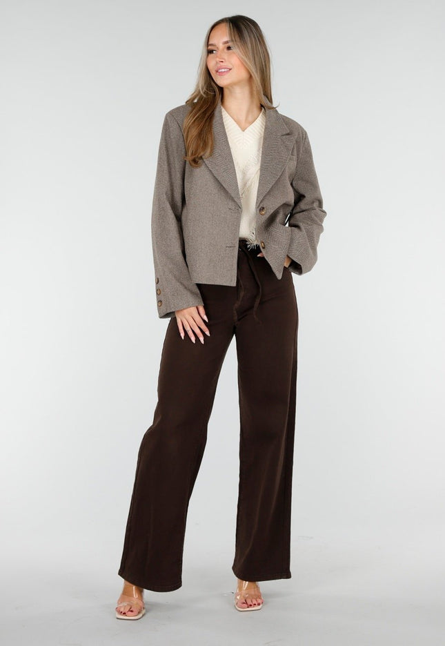 NEW100925 Bruine Korte Jas met Ceintuur