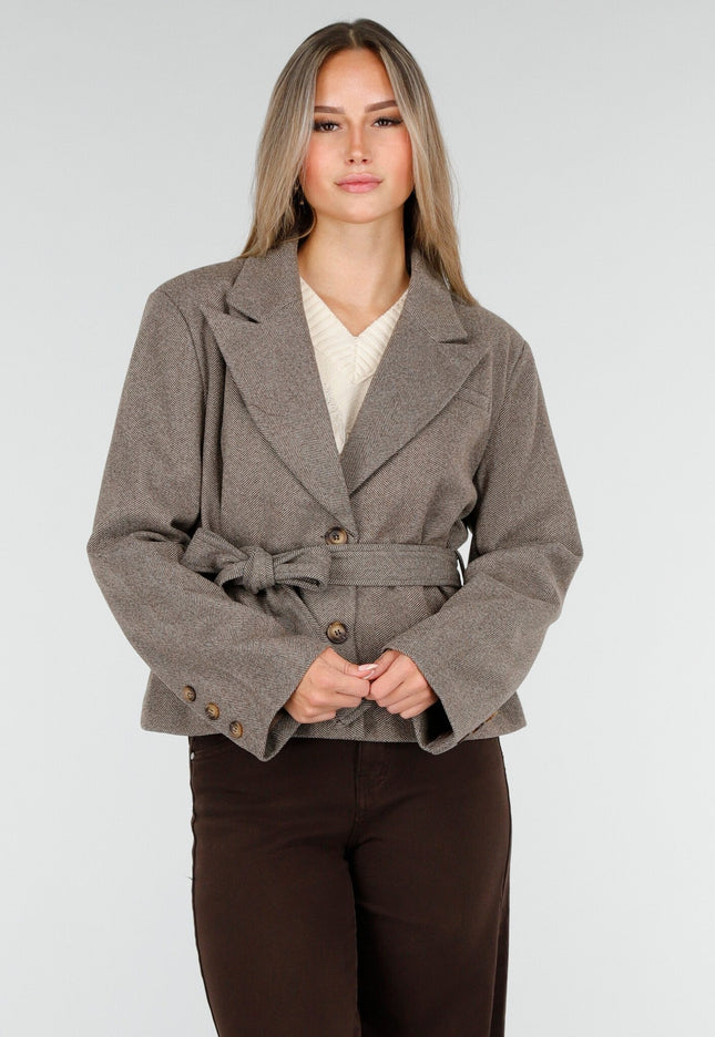 NEW100925 Bruine Korte Jas met Ceintuur