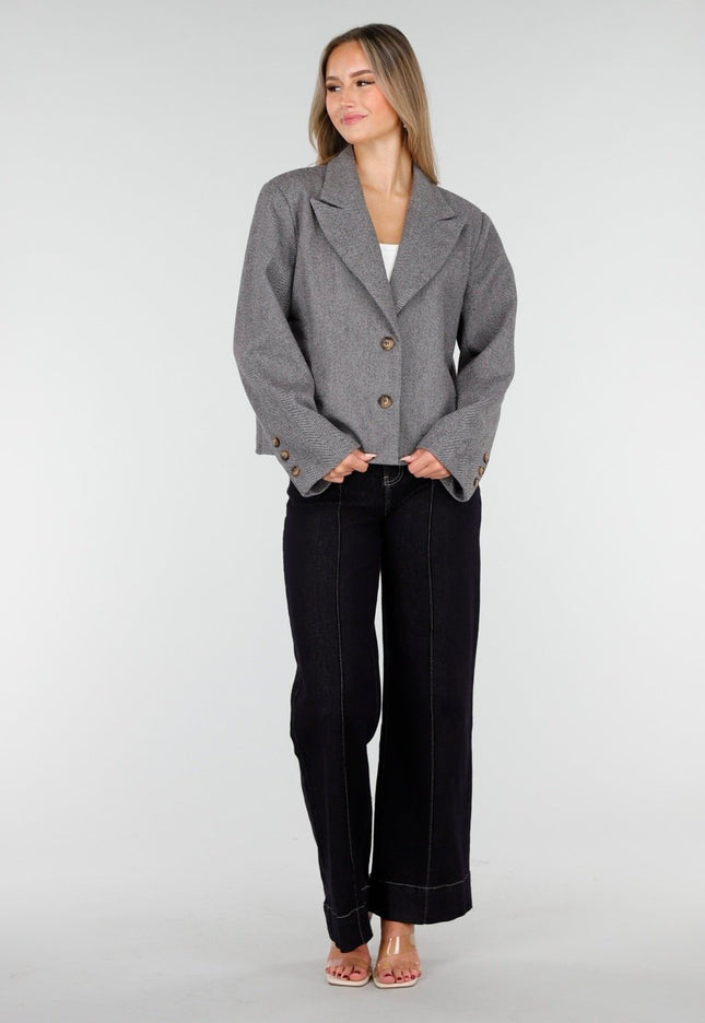 NEW100925 Korte Grijze Jas met Knopen