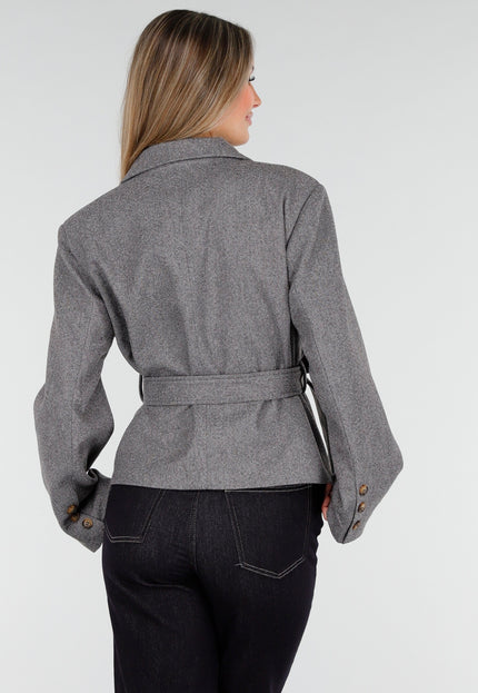 NEW100925 Korte Grijze Jas met Knopen