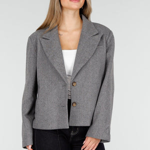 NEW100925 Korte Grijze Jas met Knopen