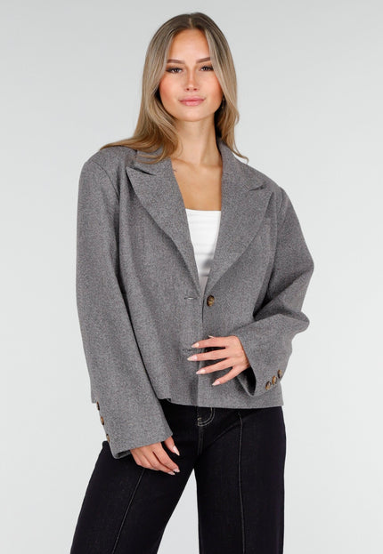 NEW100925 Korte Grijze Jas met Knopen