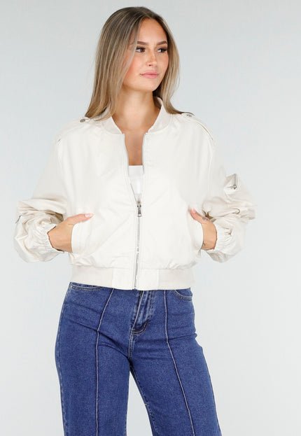 NEW100925 Beige Bomberjas met Cargo Zakken