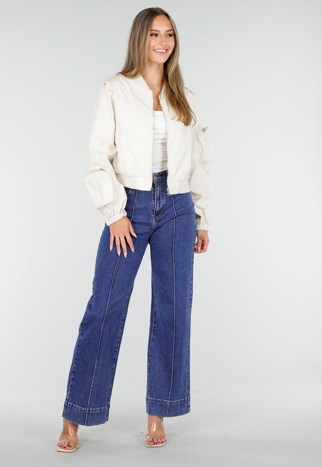 NEW100925 Beige Bomberjas met Cargo Zakken