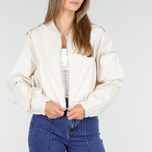 NEW100925 Beige Bomberjas met Cargo Zakken