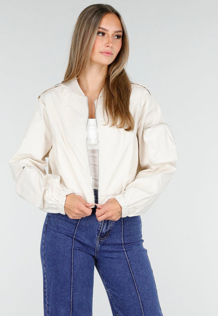 NEW100925 Beige Bomberjas met Cargo Zakken