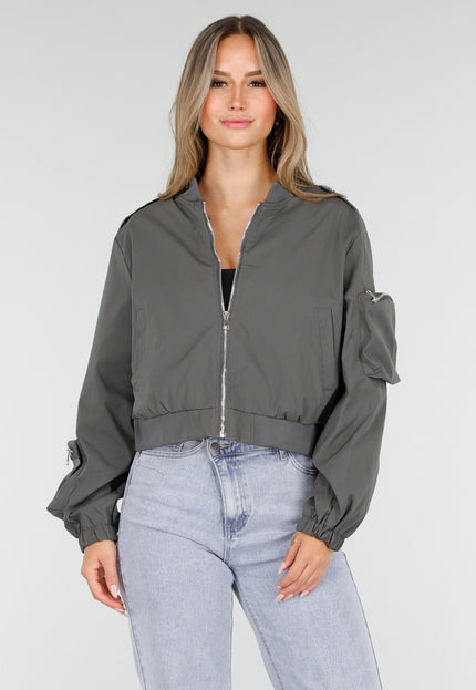 NEW100925 Grijze Bomberjas met Cargo Zakken