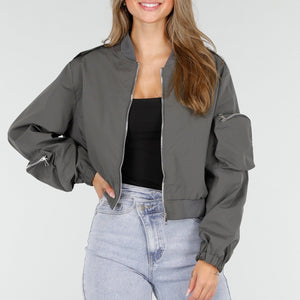 NEW100925 Grijze Bomberjas met Cargo Zakken