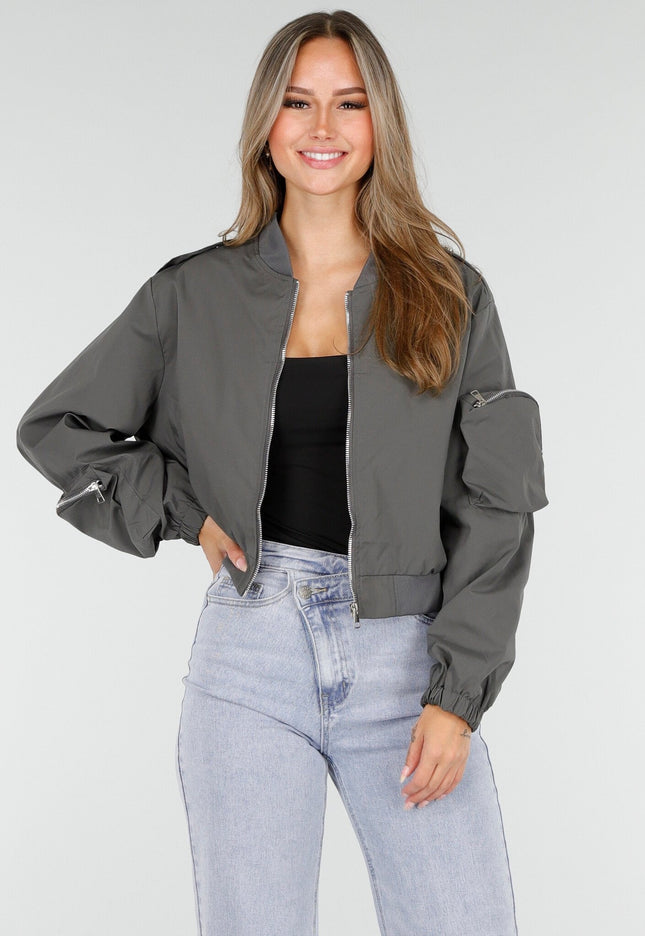NEW100925 Grijze Bomberjas met Cargo Zakken