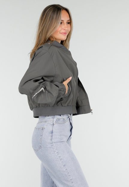 NEW100925 Grijze Bomberjas met Cargo Zakken