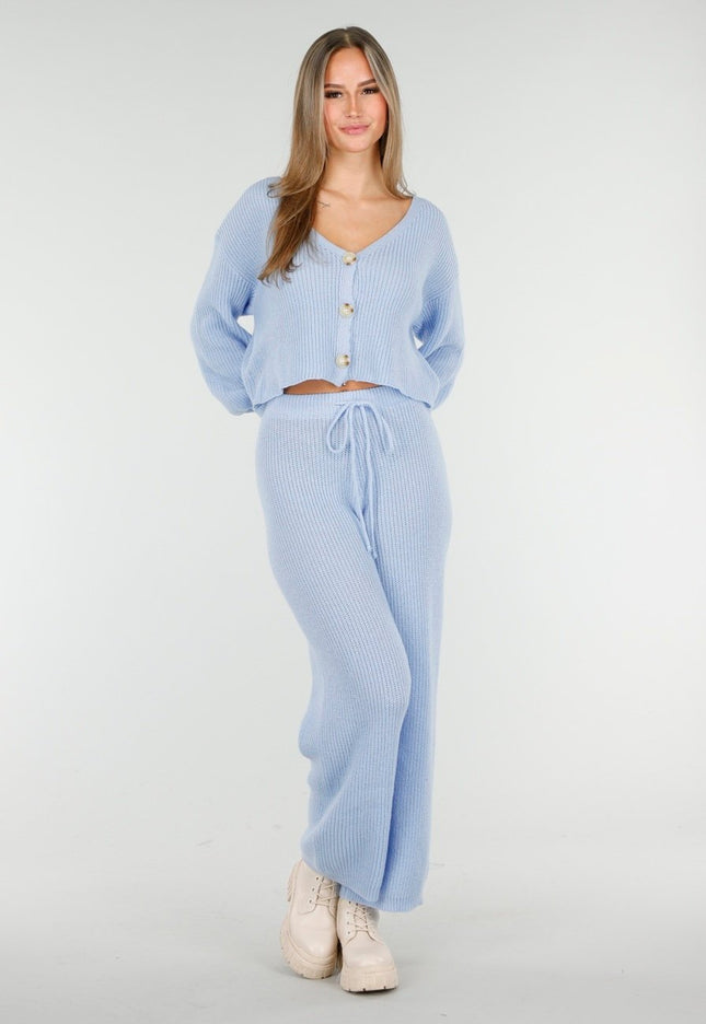 NEW100925 Lichtblauw Gebreid Two Piece Set