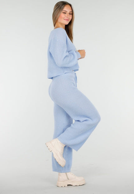 NEW100925 Lichtblauw Gebreid Two Piece Set