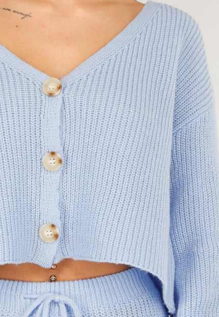 NEW100925 Lichtblauw Gebreid Two Piece Set