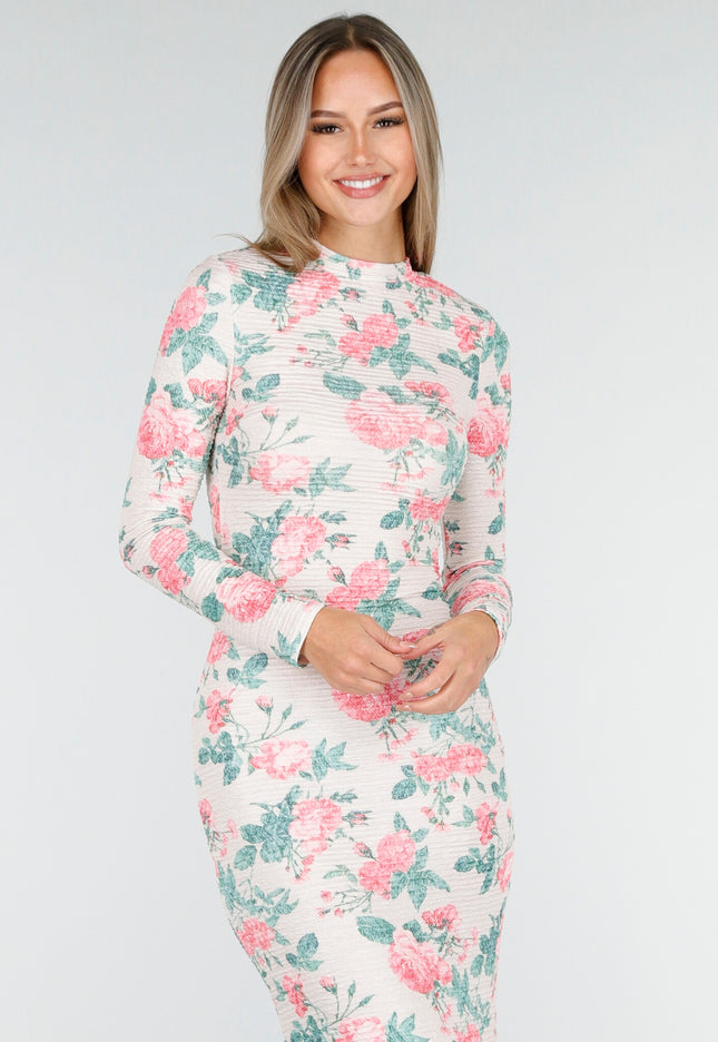 NEW100925 Maxi Jurk met Rozenprint en Stretch