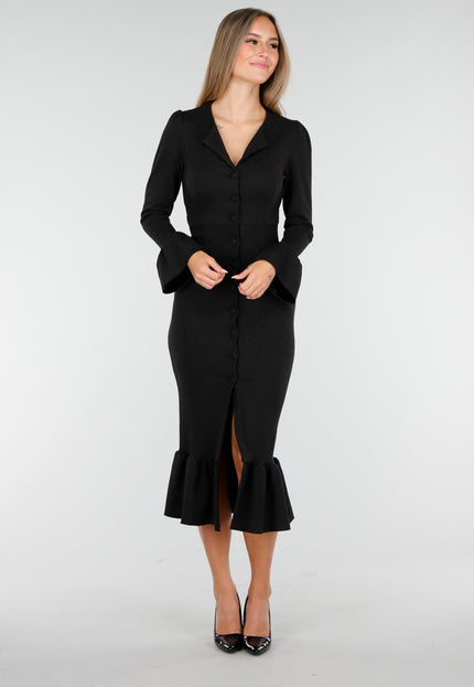 NEW100925 Midi Jurk met Ruches in Donkerblauw