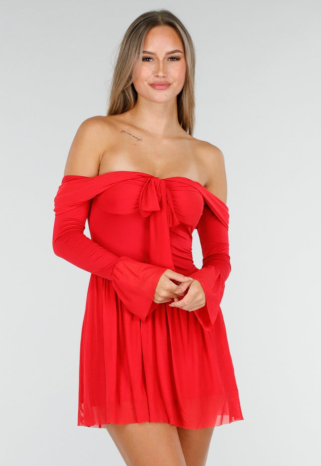 OP=OP.02.NL Off Shoulder Mini Jurk in Rood