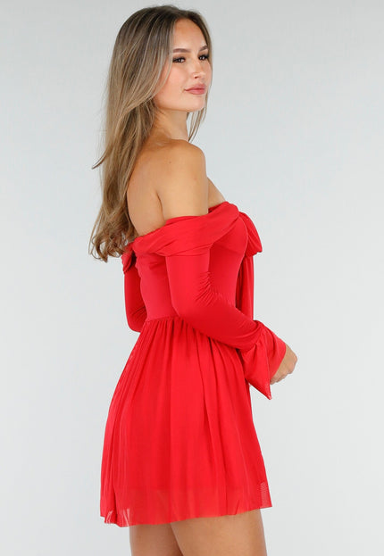 OP=OP.02.NL Off Shoulder Mini Jurk in Rood
