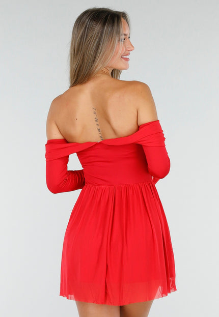 OP=OP.02.NL Off Shoulder Mini Jurk in Rood
