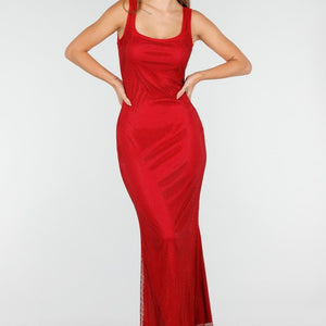 OP=OP.AV.12 Rode Jurk met Strass en Stretch