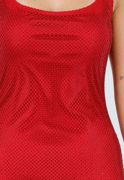 OP=OP.AV.12 Rode Jurk met Strass en Stretch