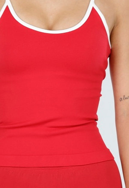 NEW100925 Rode Sport Top met Stretch en Pads