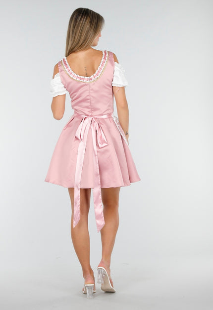 CARNA15 Roze Dirndl Jurk met Kant en Schort