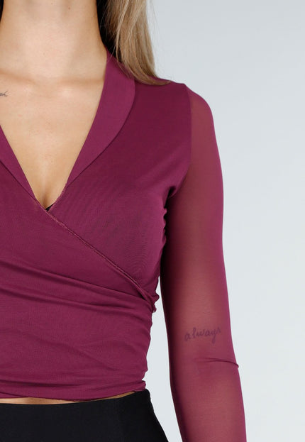 NEW100925 Wrap Blouse van Mesh in Paars